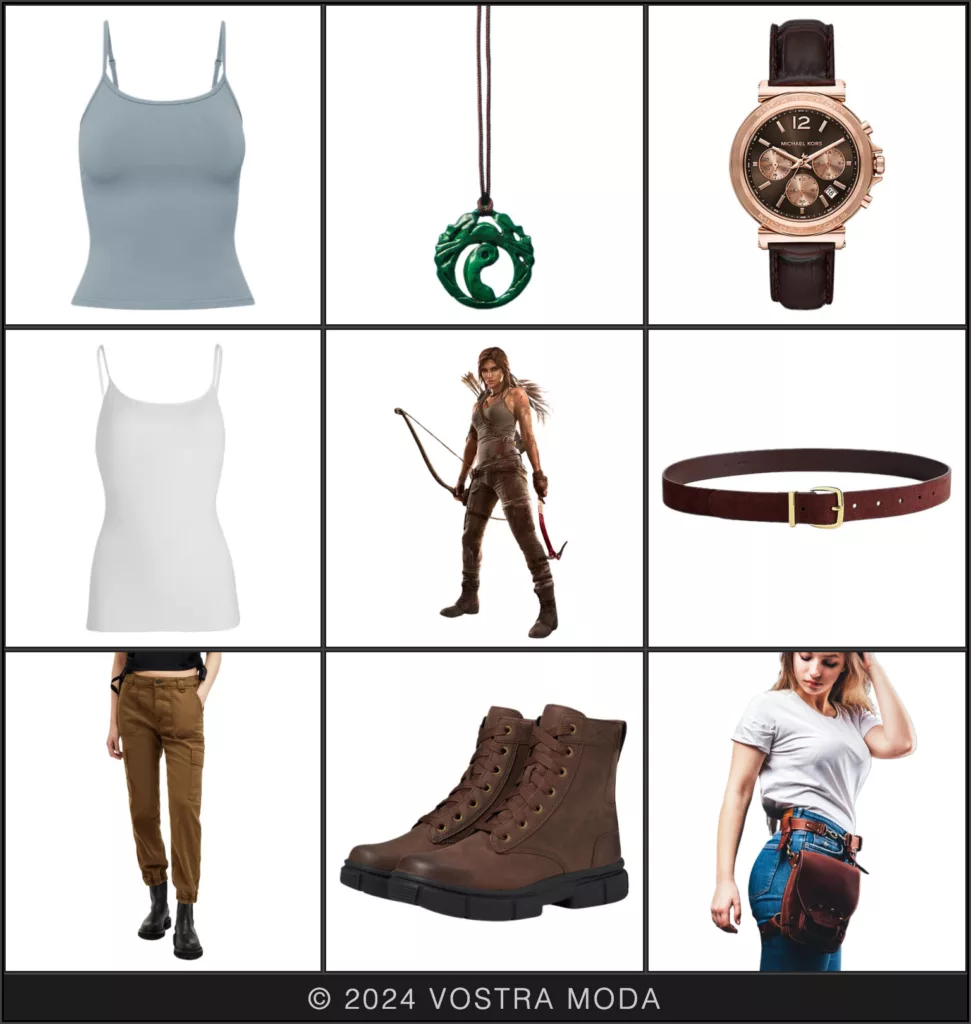 The ms fashion flatlay inspired by the game Tomb Raider and character Lara Croft