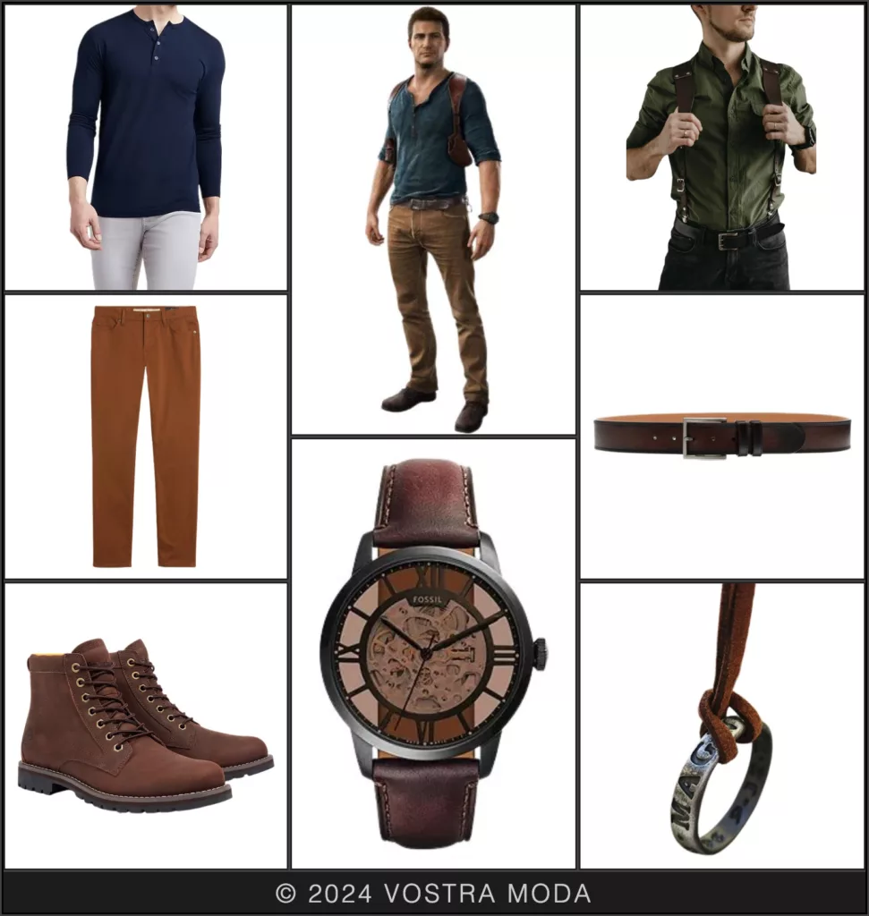 The mr fashion flatlay inspired by the game Uncharted and character Nathan Drake