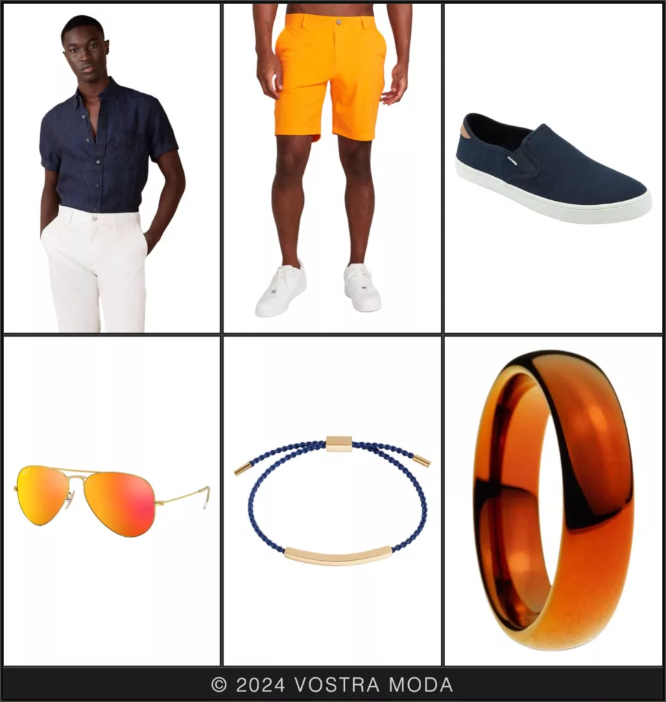 The Mr. fashion flatlay for bright colors featuring orange shorts