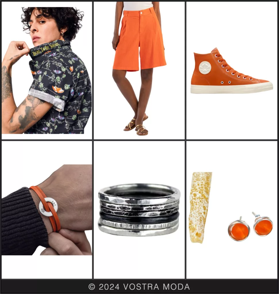 The Mx. fashion flatlay for bright colors featuring orange shorts