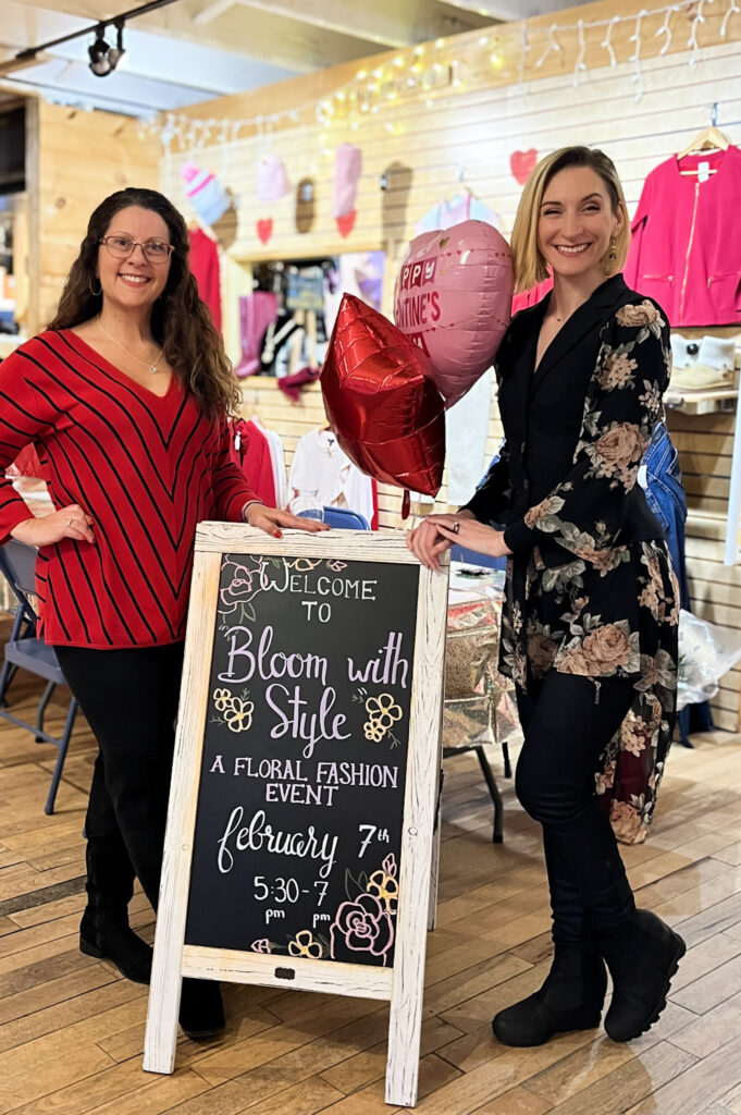 Bri shows off her floral outfit while at the Bloom with Style workshop alongside cohost and owner of M&C Clothing and Gifts, Irene Alton