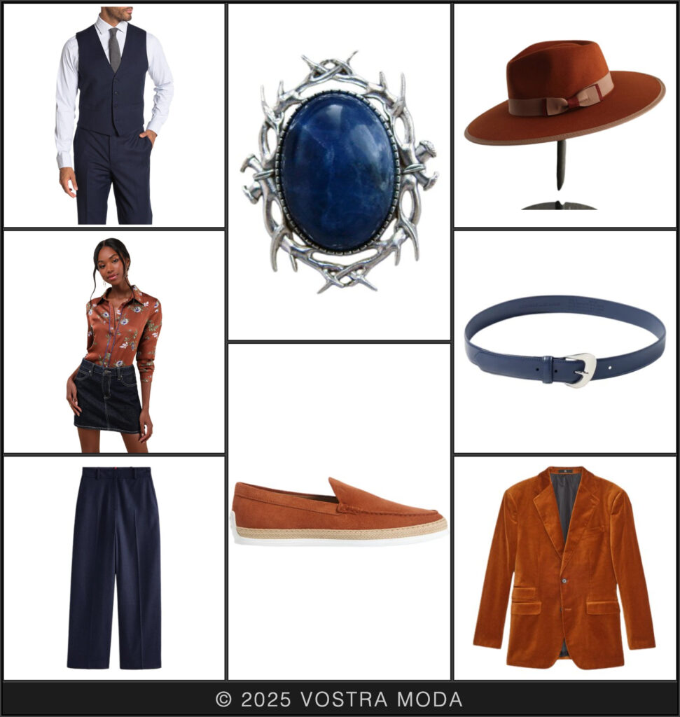 The mx fashion flatlay featuring deep color combos of navy blue and burnt orange - great for my Fall color palette lovers!