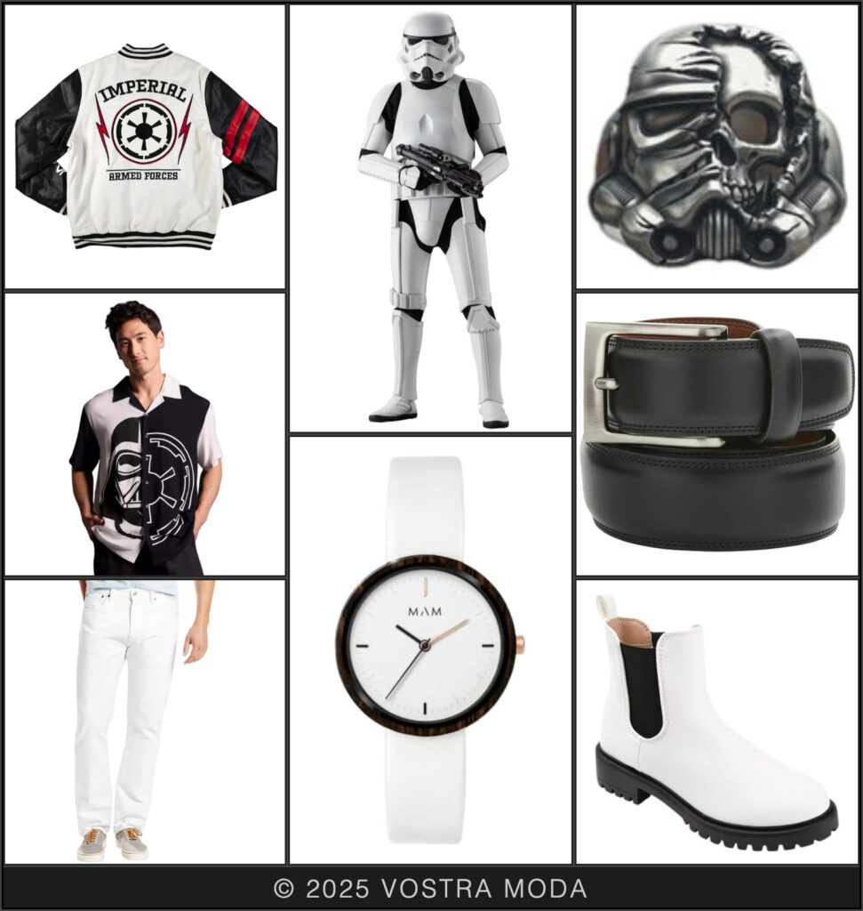 The mx Star Wars flatlay this week is inspired by a classic character type in the world - the Stormtrooper! Just say things like, "We don't need to see his identification," and everyone will know right away who you're embodying! One of the easier looks to recreate, as it focuses on a black and white color scheme, you can still get creative by adding fun details like the Imperial insignia or something unique like a stormtrooper ring.