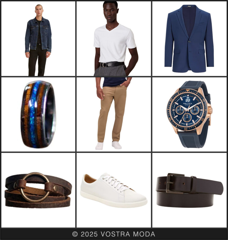 The Mr flatlay quick transformation - swap out the blazer for a jean jacket to go from a work look to a a casual look!